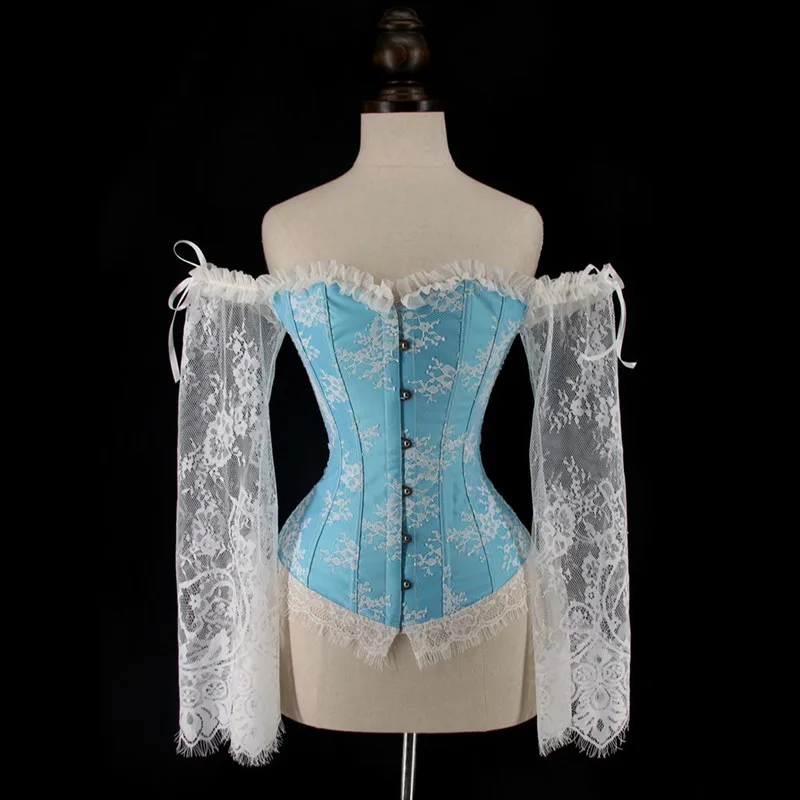 Steampunk Corset Bustier Gothic Corselet Sexy Long Sleeve Lace Corselet Lace Up Bustiers Corset White Corset for Party Wedding