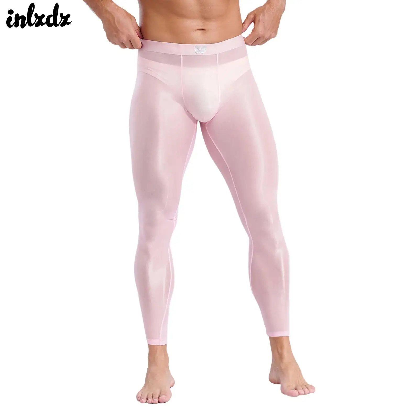 

Mens Stretchy Compression Pants Skinny Sweatpants See Through Bulge Pouch Tights Ice Silky Yoga Gym Fitness Leggings Underwear