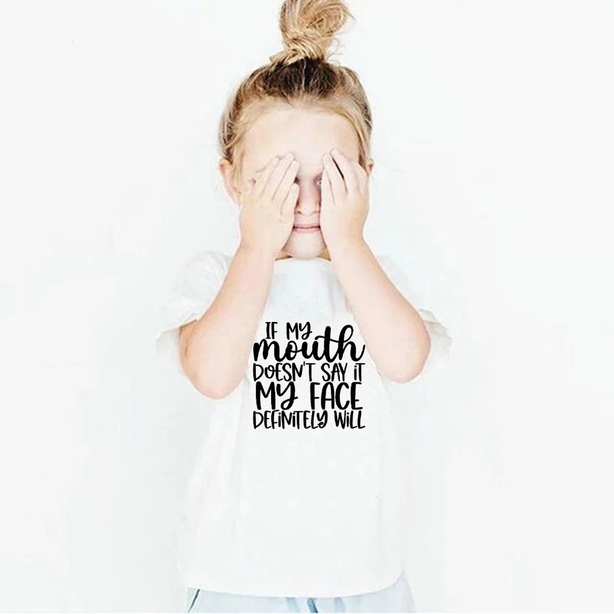 If my mouth doesn't say it my face definitely will kids cotton t shirt summer toddler shirt graphic tees gift for daughter son