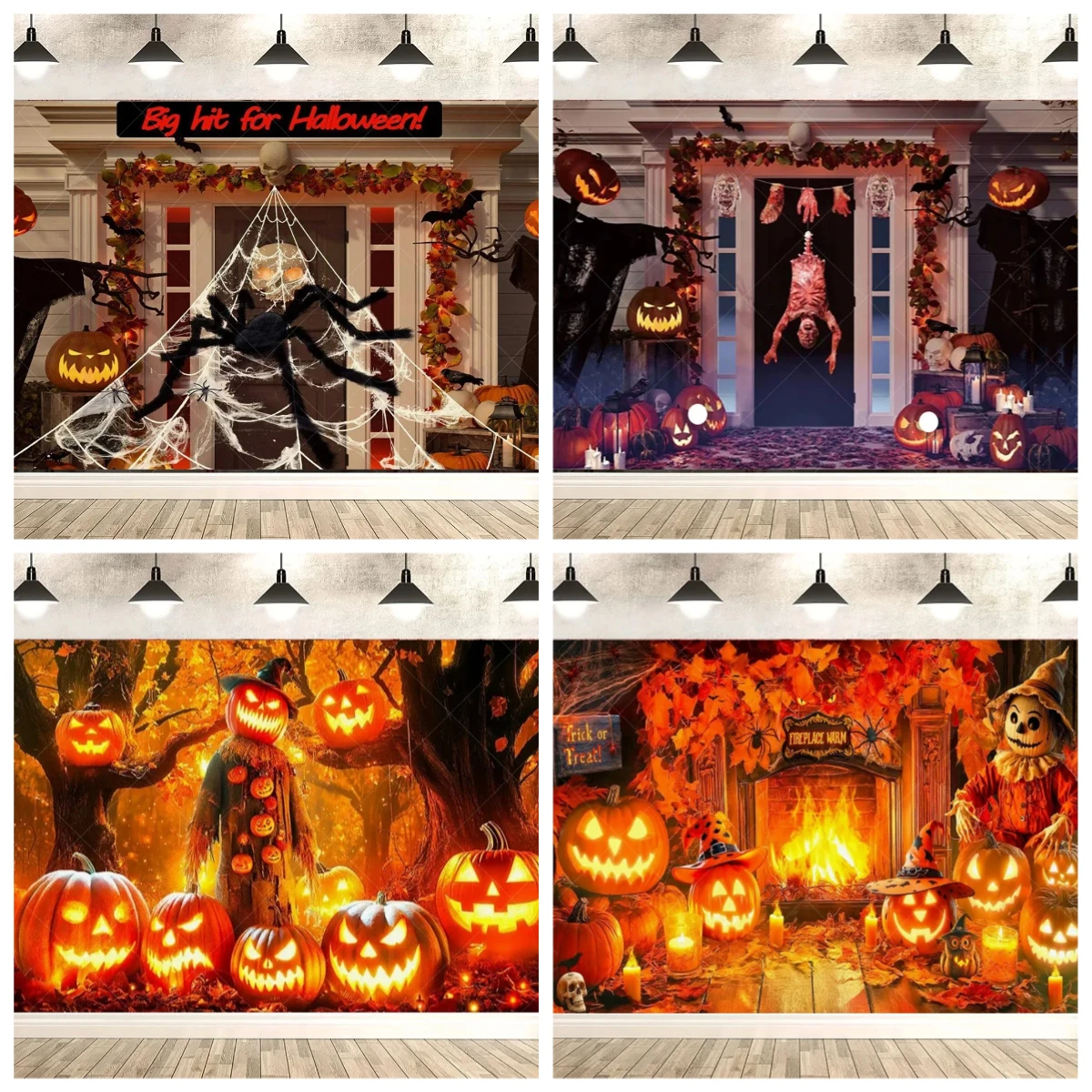 

Halloween Children's Party Backdrop Banner Pumpkin Ghost Ancient Castle Skeleton Man Flying Witch Ghost Background Supplies
