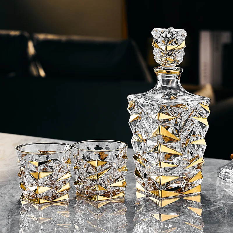 

Luxury Retro Style Color Glacier Whisky Decanter Hand Painted Crystal Glass Ice Crack Liquor Brandy Whiskey Wine Bottle+cup