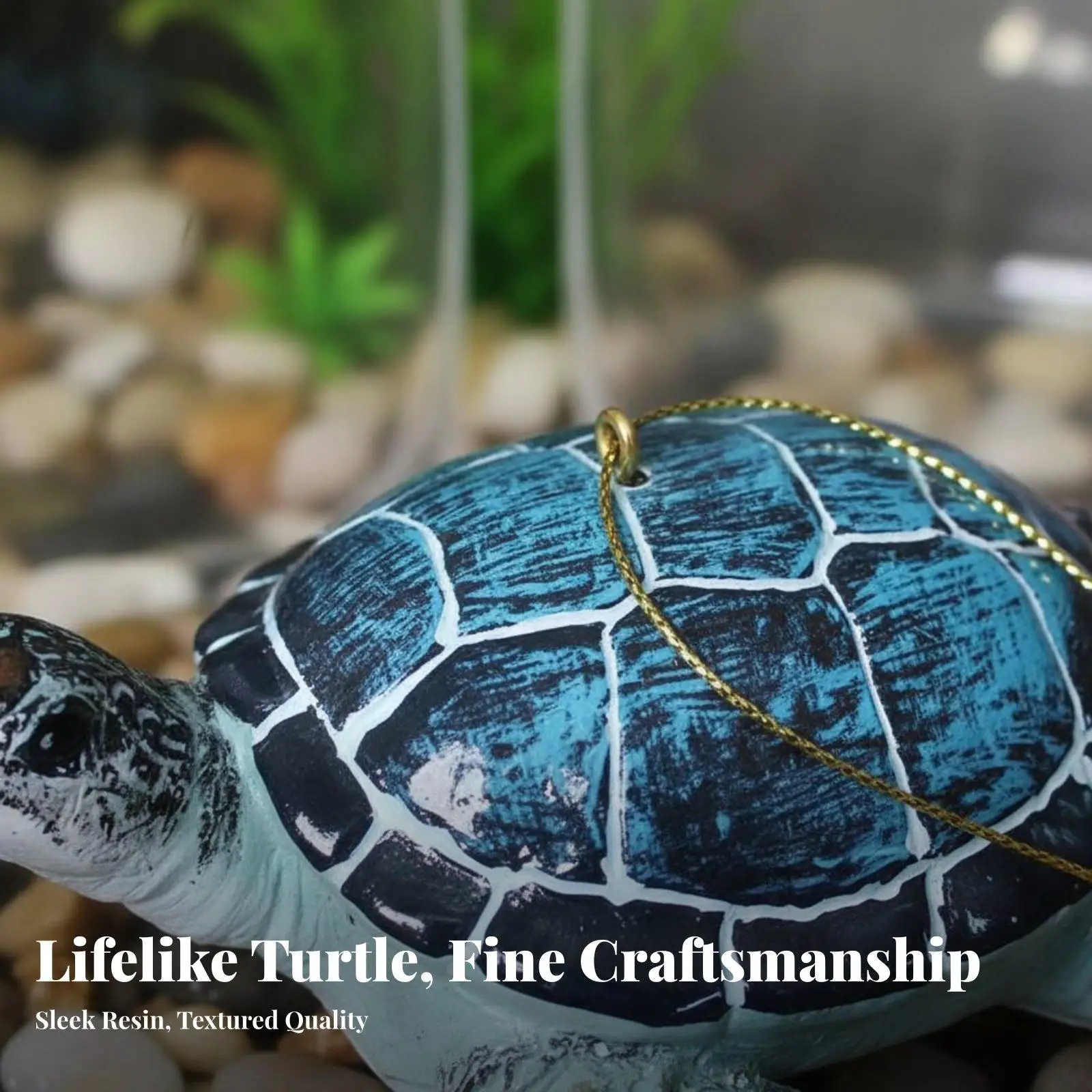 Durable Resin Turtle Figurine Aquarium Decor for Turtle Tank Large Terrarium Ornament Hand Painted Coastal Style for Home Shelf
