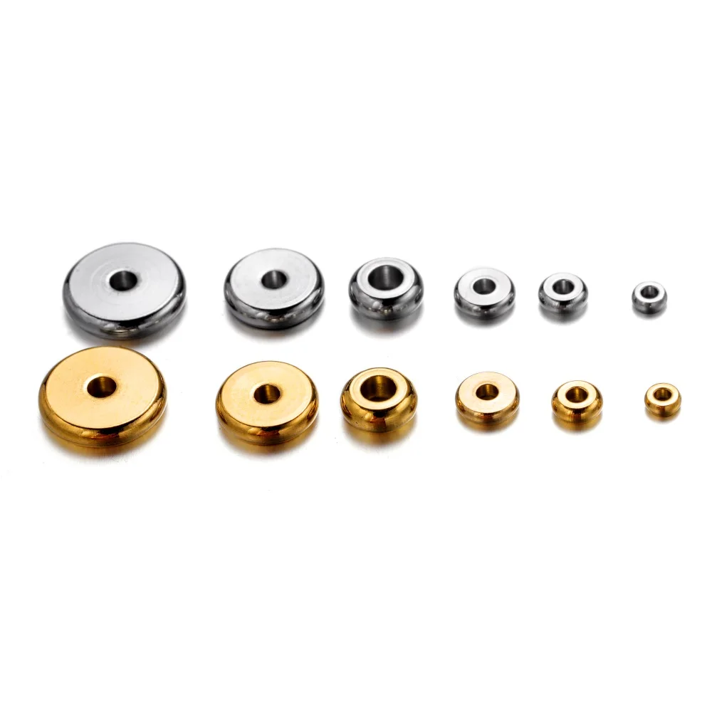 20pcs Stainless Steel Flat Spacer Beads 3 4 5 6 8 10mm Golden Loose Big Large Hole Charm Beads For Bracelet Diy Jewelry Making