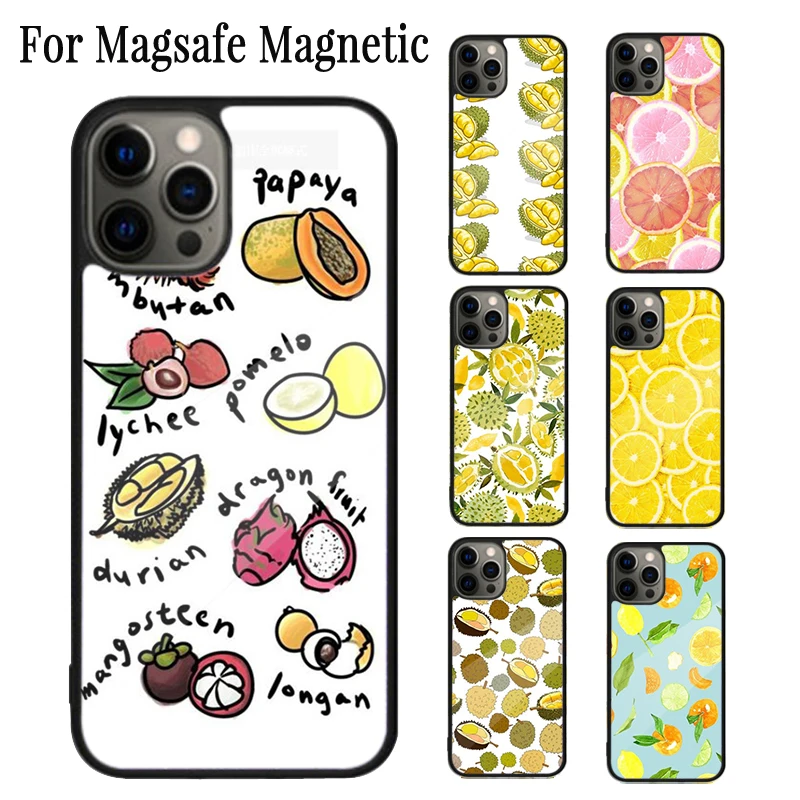 Fruit lemon orange durian Magnetic Phone Case Coque For iPhone 16 15 14 Plus 13 12 Mini 11 Pro Max Magsafe Wireless Cover