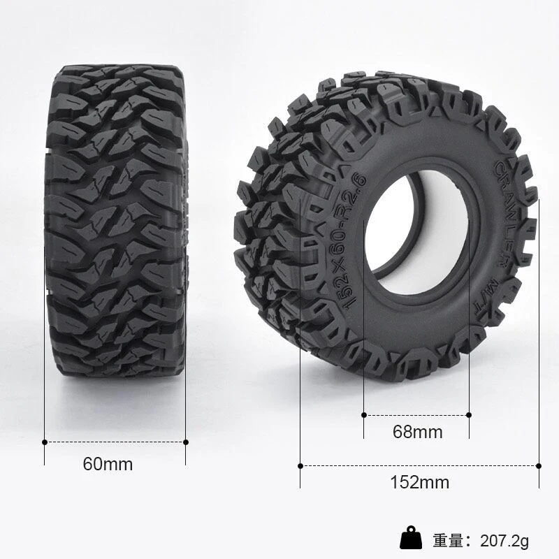 

2pcs 2.6-inch Rubber Tires 152x60mm Rainforest Climbing Tires Sponge Liner for RC Crawler Car Traxxas Lelalo MK07 UT4 DIY Parts