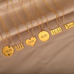 Stainless Steel Angel Number Bar Necklace 1111 Pendant For Men Heart 11:11 Charms Chain Necklace Women Couple Jewelry Gifts