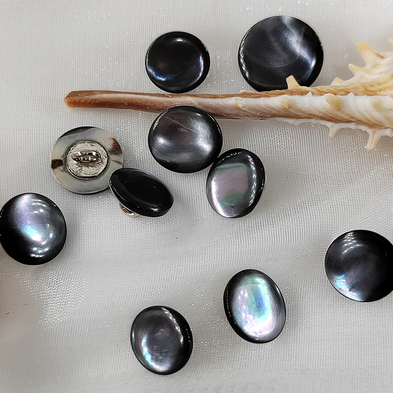 Natural Shell Shank Botões para vestuário, Vintage preto e branco Shell Button, Acessórios de costura, Atacado, 10PCs, 11mm, 12mm, 15mm