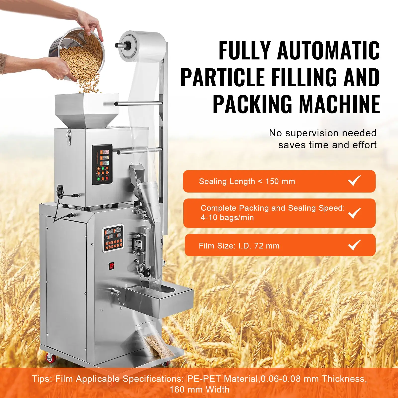 Automatic Particle Packaging Machine, 0.002-0.22lbs/1-100g, Multi-Function Pouch Powder Sachet Weighting Filling Packing