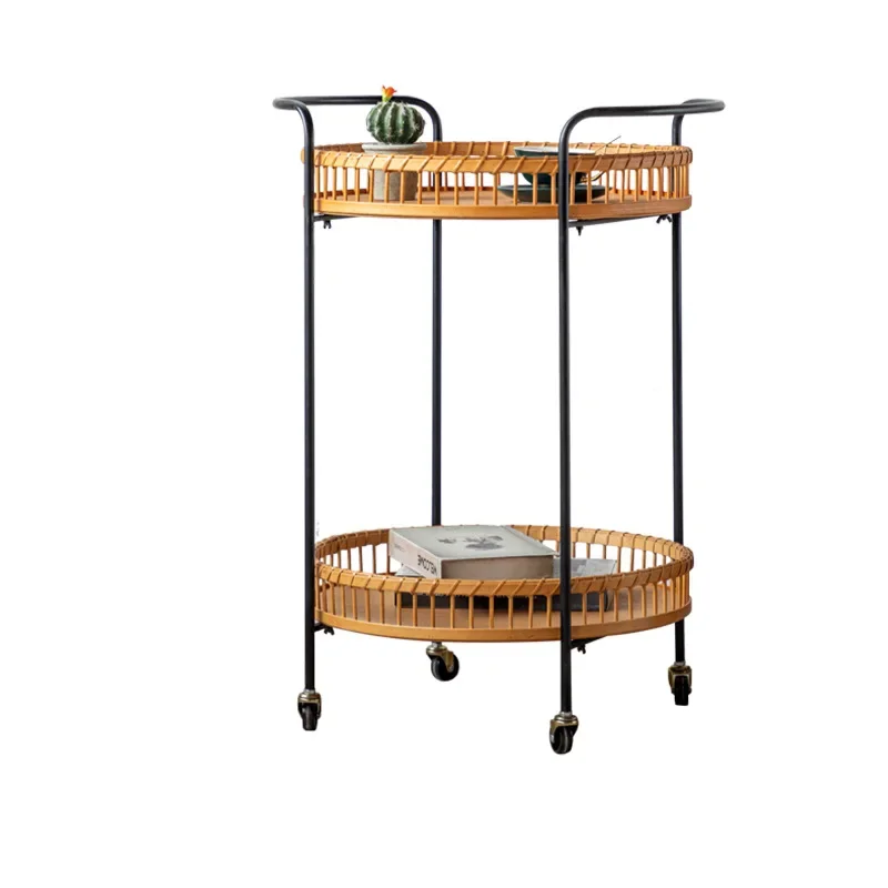

American pastoral cart storage rack, homestay bamboo storage sofa corner table, living room balcony coffee table