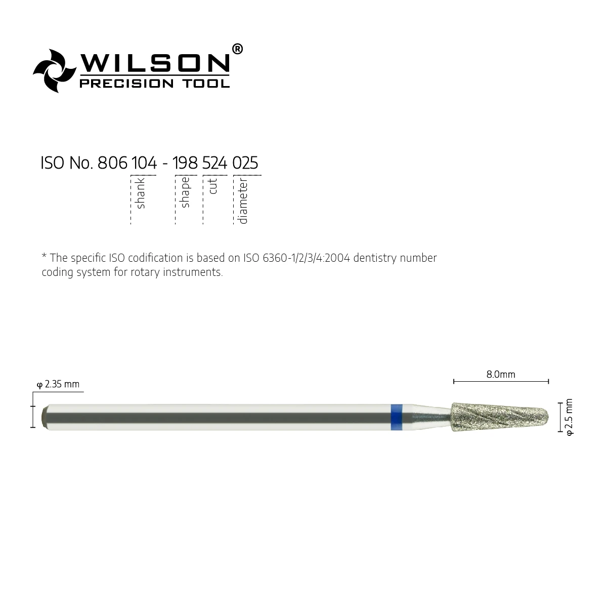 2.5mm Conical Round Shape 8005345 With Cooling Groove Efficient and Stable  Dental Diamond Bits