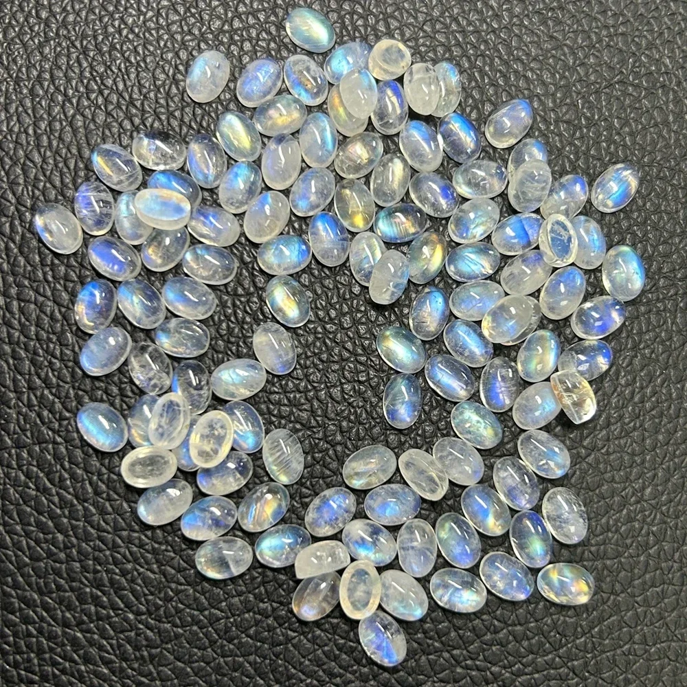 

Oval Shape100% Natural White Moonstone Cabochon Flatback Loose Gemstone for Jewelry Making
