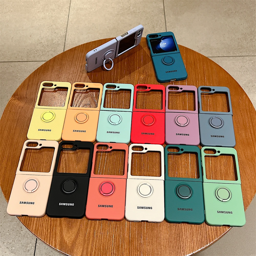 Luxury Official Candy Color Liquid Silicone  Ring Holder Phone Case Samsung Galaxy Z Flip 7 8 6 5 4 3 Shockproof Protect Cover