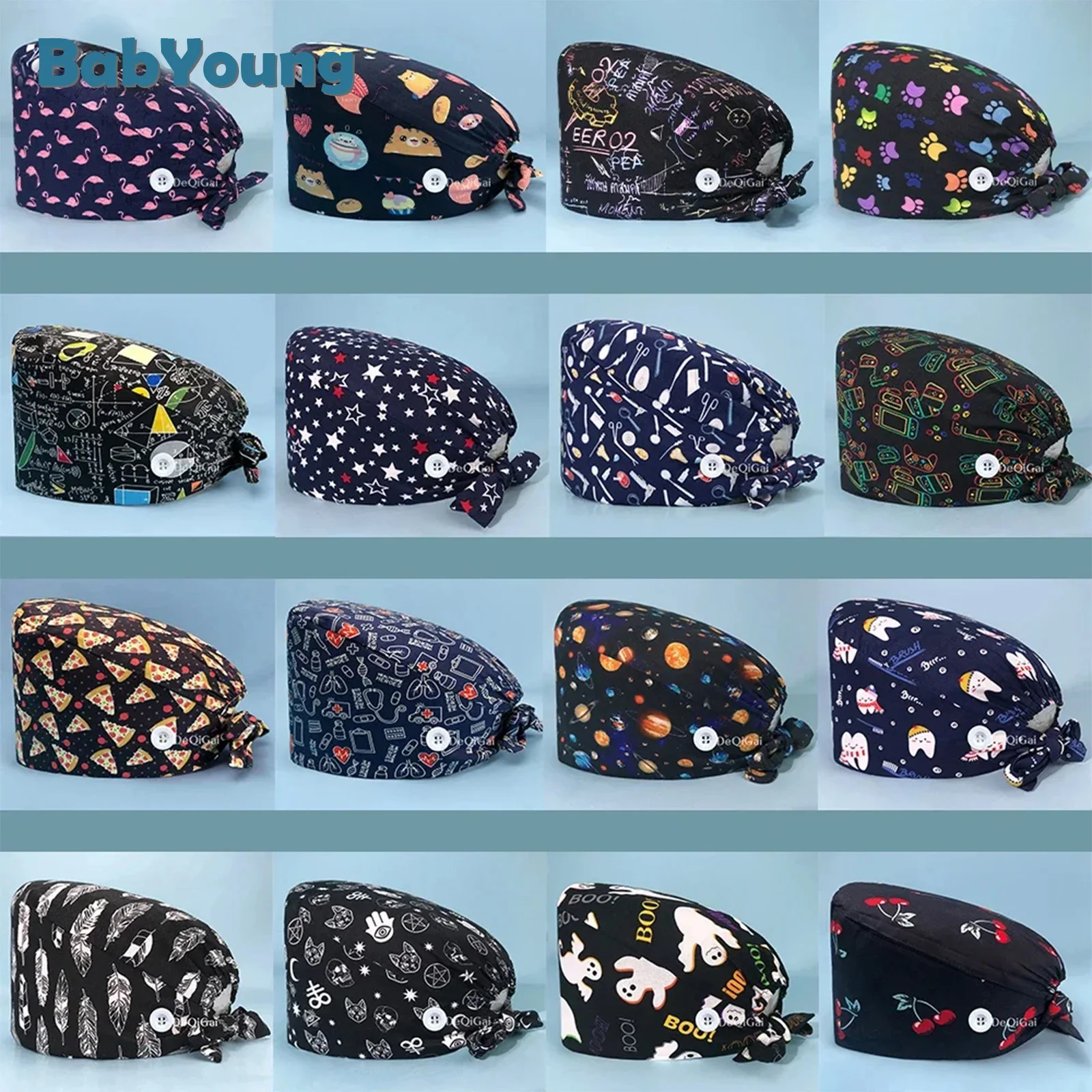 Gorros quirúrgicos ajustables para enfermera, gorro médico con estampado de calavera y esqueleto, Estilo negro, unisex