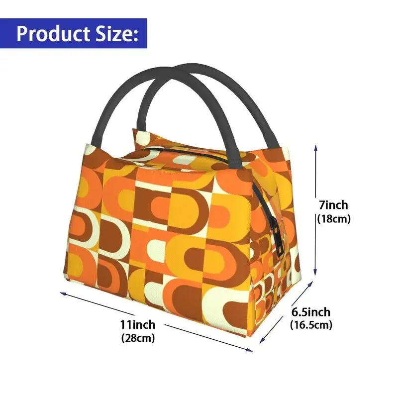 70s Pattern Retro In Orange And Brown Tones Insulated Lunch Bags for School Office Geometric Colorful Thermal Cooler Bento Box