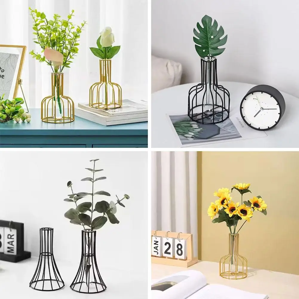 Nordic Iron Golden Hydroponic Vase Decoration Living Plant Vase Green Top Container Table Dried Decoration Flower Dill Room C8h2