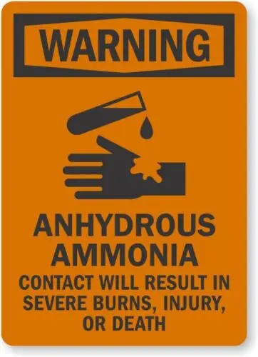 Anhydrous Ammonia Burns Injury Or Death Osha Warning Aluminum Weatherproof 12