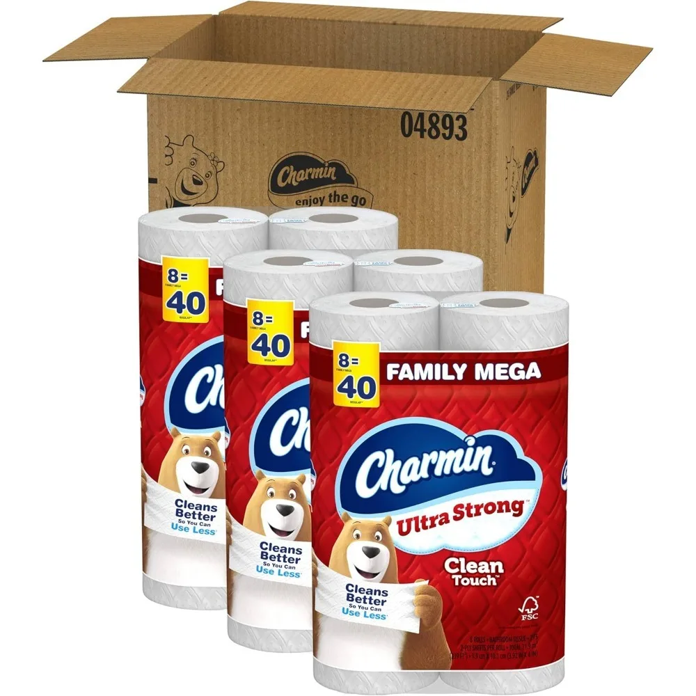 Papier toilette ultra fort au toucher propre, 24 méga rouleaux familiaux = 120 rouleaux réguliers