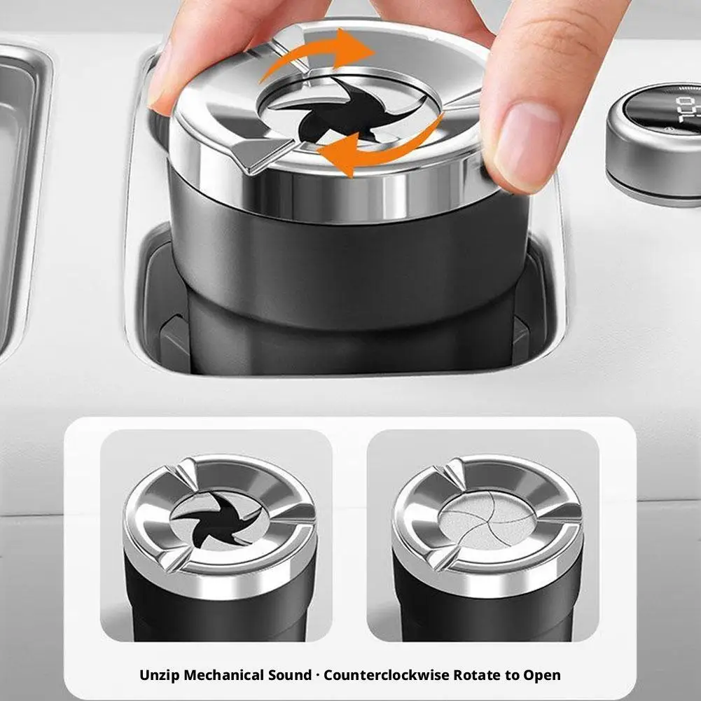 Rotating Lid Car Ashtray Ceramic Inner Liner Heat Resistant Smokeless Portable Ash Tray For Vehicle Cup Holder Car Accessories view 6