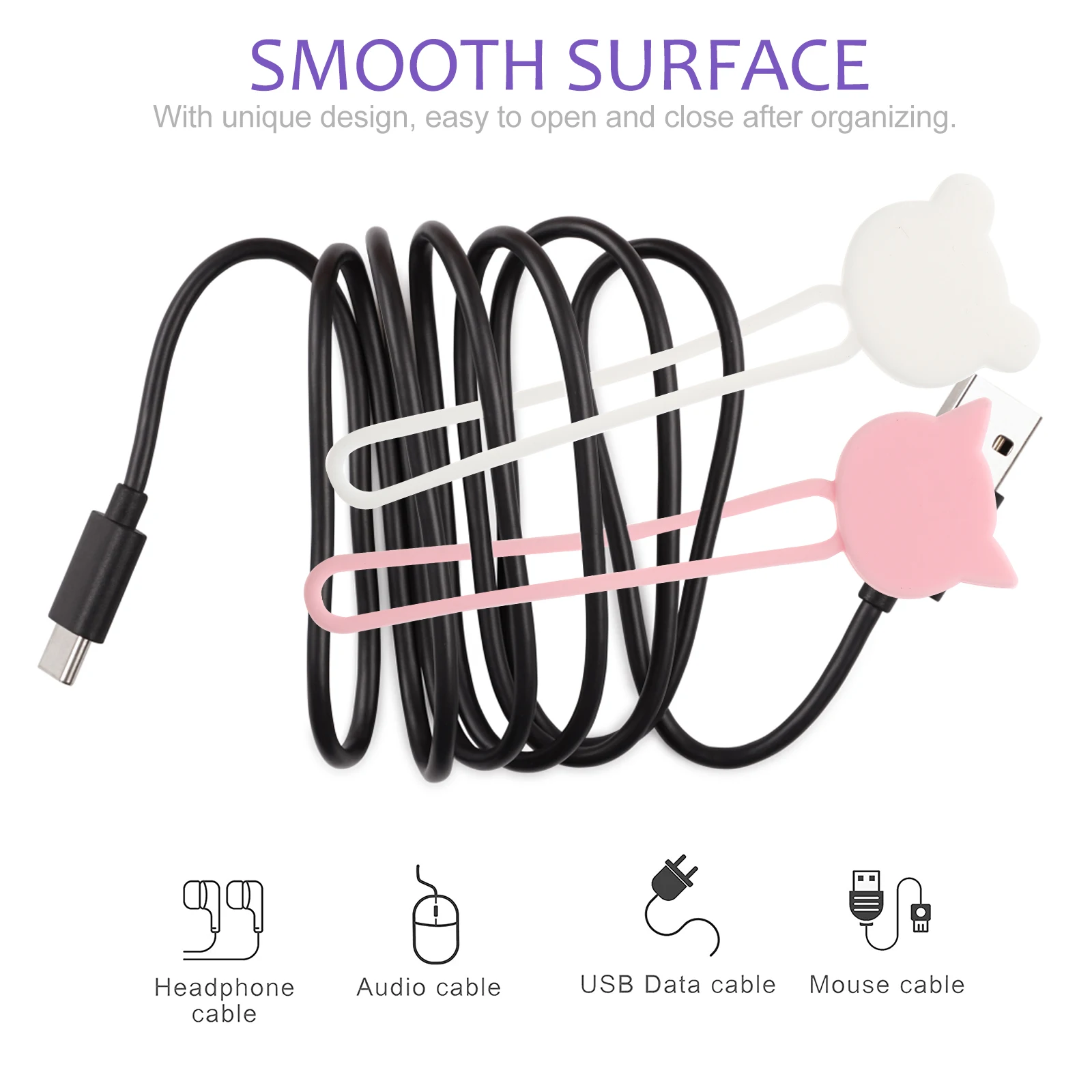 

Cute Cartoon Animal Cable Wire Organizer Winder Silicone Material Tiny Size For Earphones Desktop Cord Management Protector