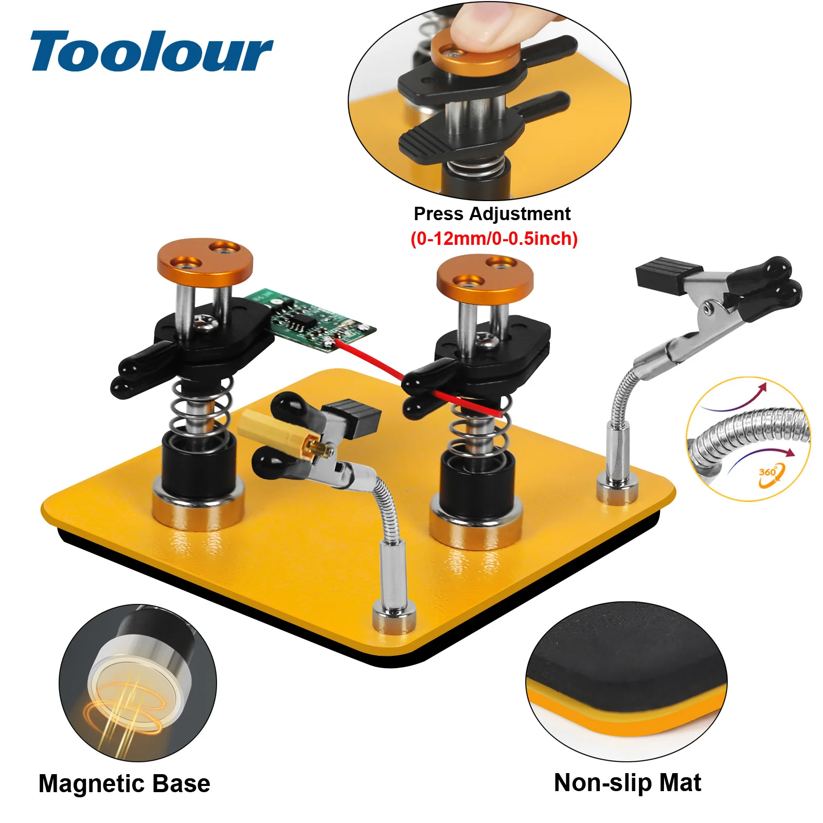 Toolour Soldering Helping Hands Soldering Tool with Magnetic Metal Flexible Arm Adjustable PCB Holder for Welding Repair
