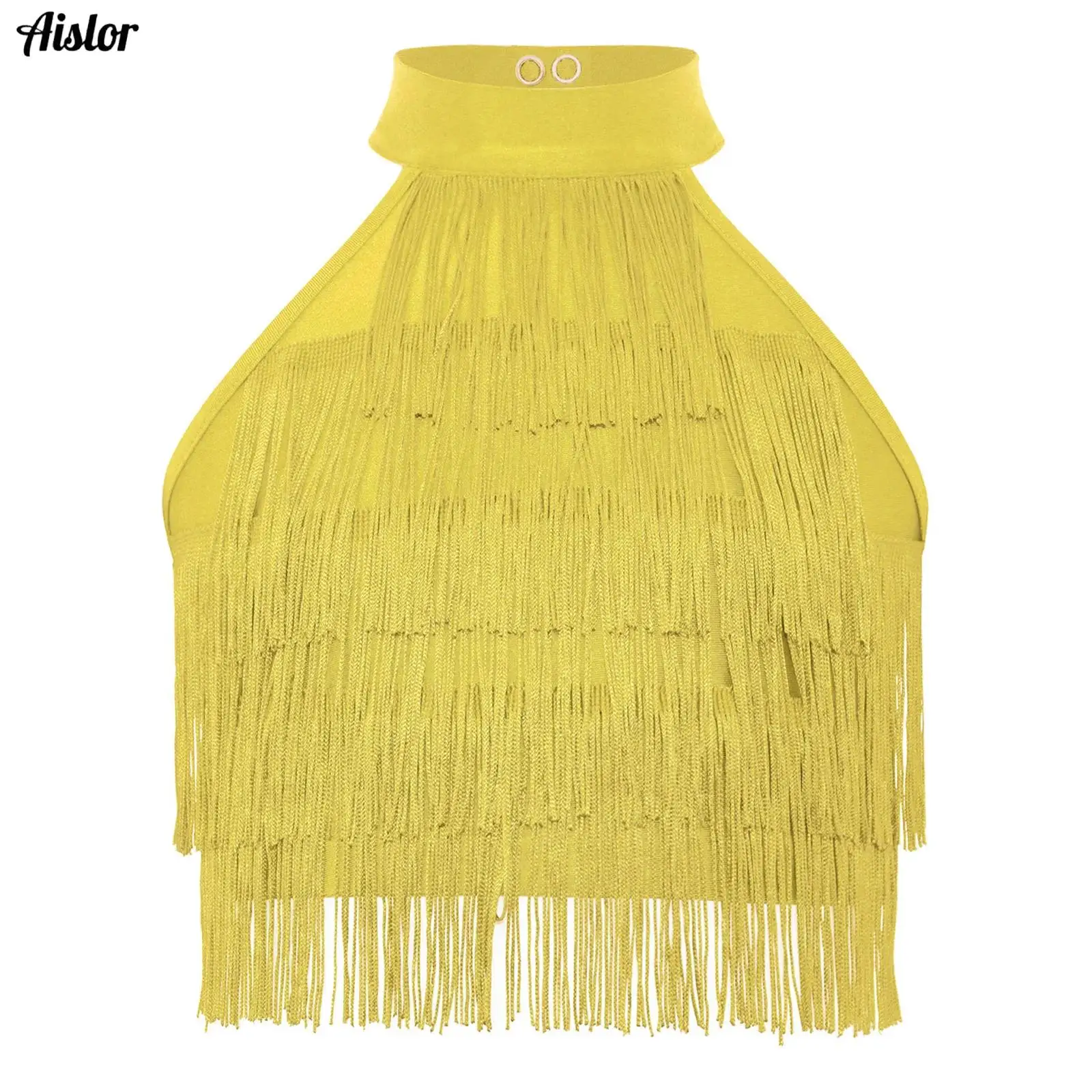 

Kids Girls Salsa Latin Jazz Dance Crop Top Fringe Sleeveless Strappy Back Tiered Tassels Tank Vest for Stage Performance Costume