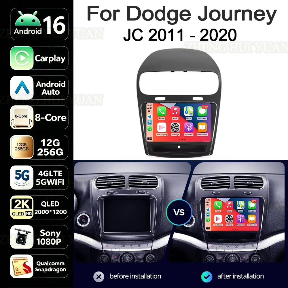 Android 16 For Dodge Journey JC 2011 - 2020 Car Radio Stereo GPS Navigation Multimedia Player Wireless CarPlay Android Auto WIFI