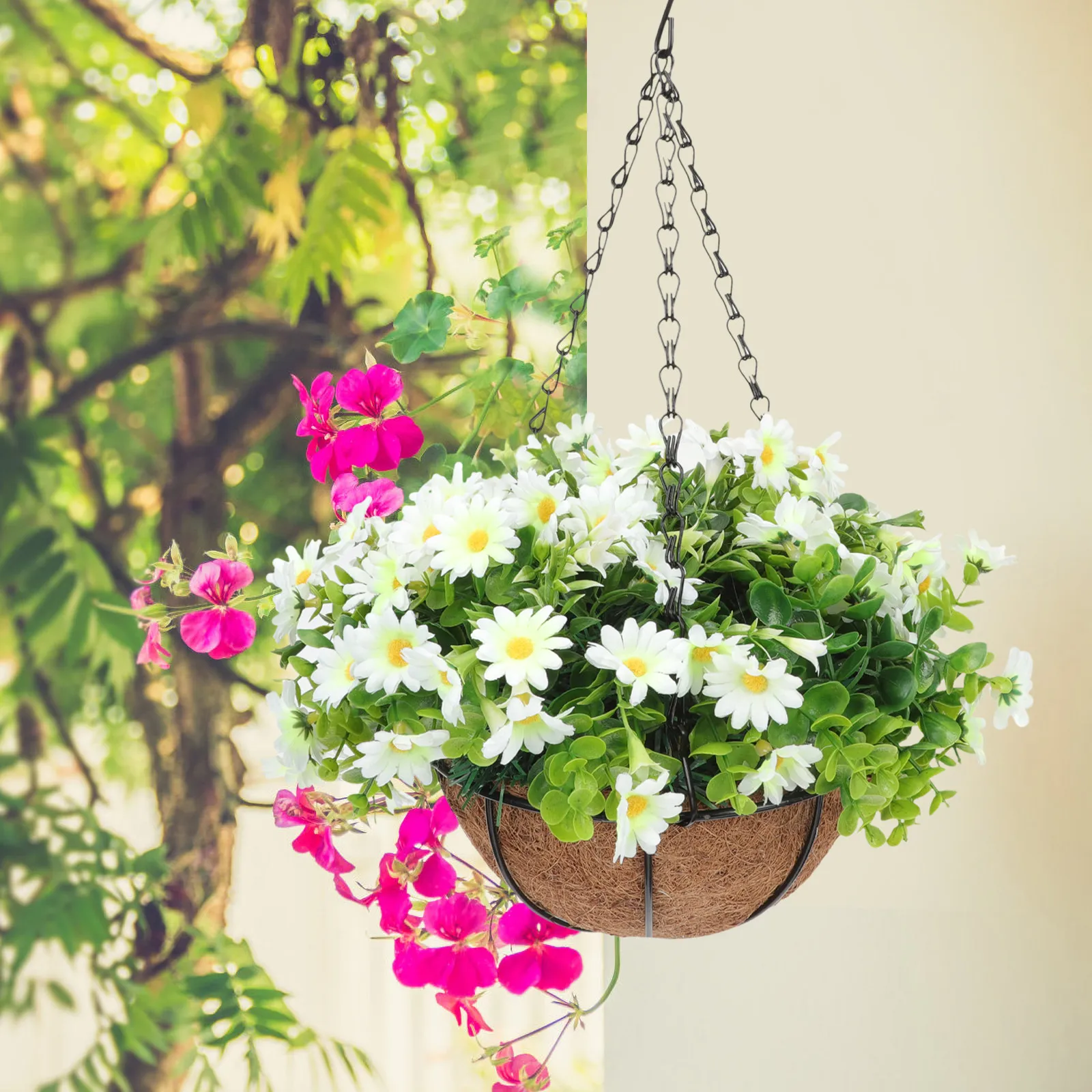 Flower Hanging Basket Balcony For Hanging Garden Decor Fall Decor Coconut Fiber Baskets Artificial Garland Wreaths