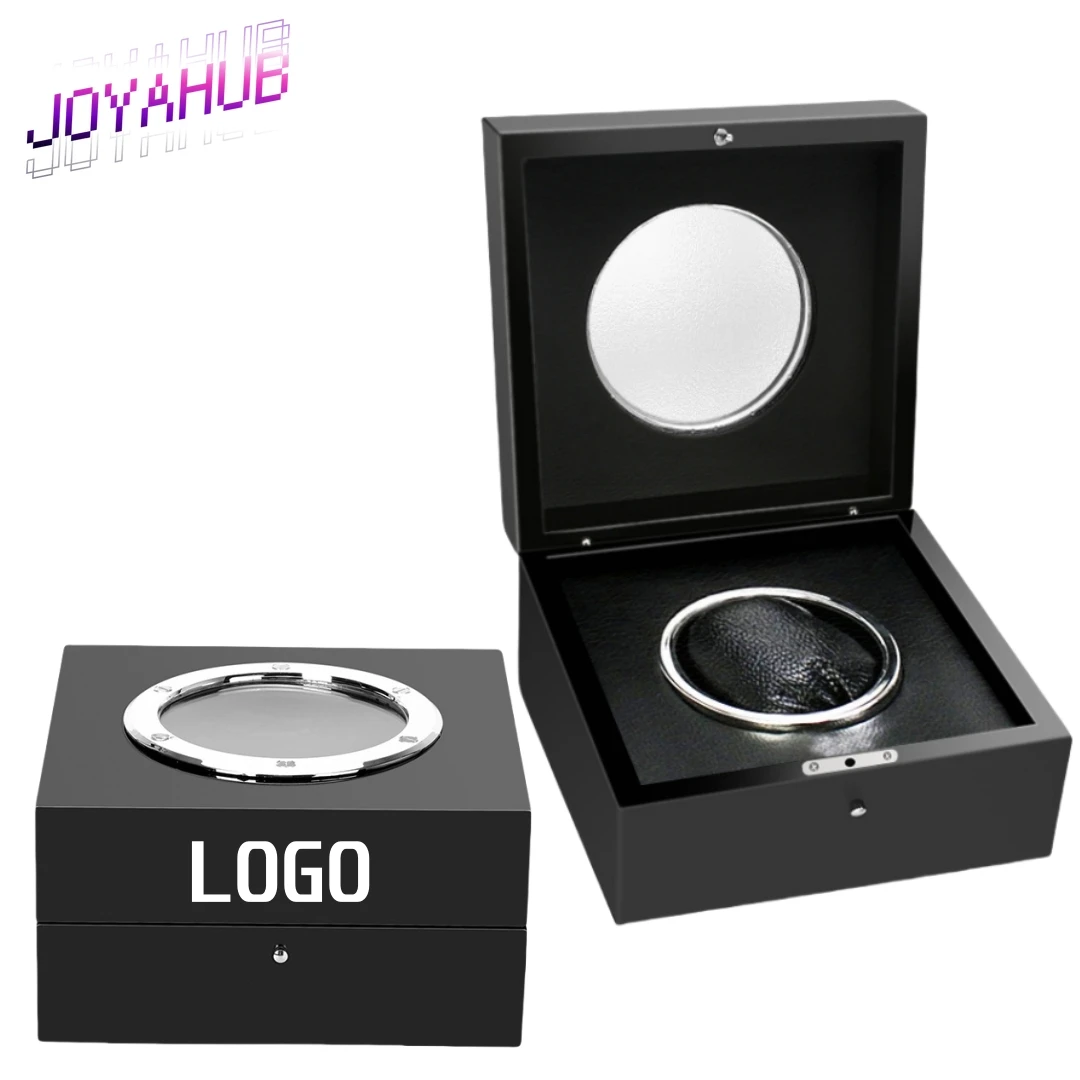 Customized Logo Exquisite Piano Lacquer Circular Skylight PU Leather Lining Watch Display Box Dust-Proof Luxury Jewelry Case