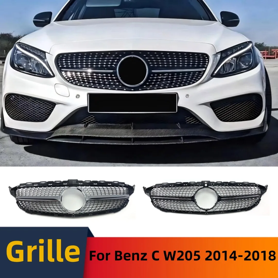 

For Mercedes Benz C class W205 C205 2014-2018 Diamond Style Sport Front Bumper Grille Mask Grill Grid Mesh Tuning Accessories