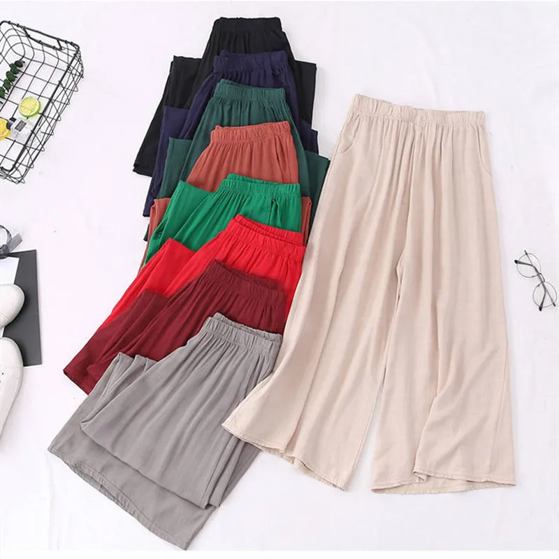Fashion Wide Leg Pants High Waist Cotton Linen Palazzo Casual Loose Trousers Vintage Pantalon Femme Soft Pants roupas femininas