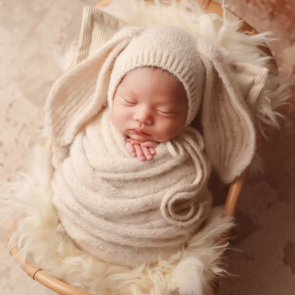 0-1 شهر الوليد التصوير الدعائم للطفل التقطت الصور الكروشيه الأرنب نمط قبعة بطانية صوف لعيد الفصح موضوع الدعامة الزخرفية