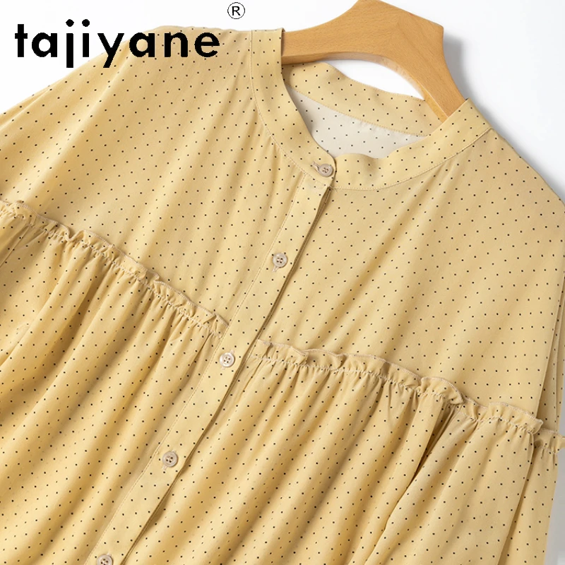 TAJIYANE-Camisa feminina de botão, 100% seda amoreira, top solto, camisas femininas, roupas de verão, tops, 2021