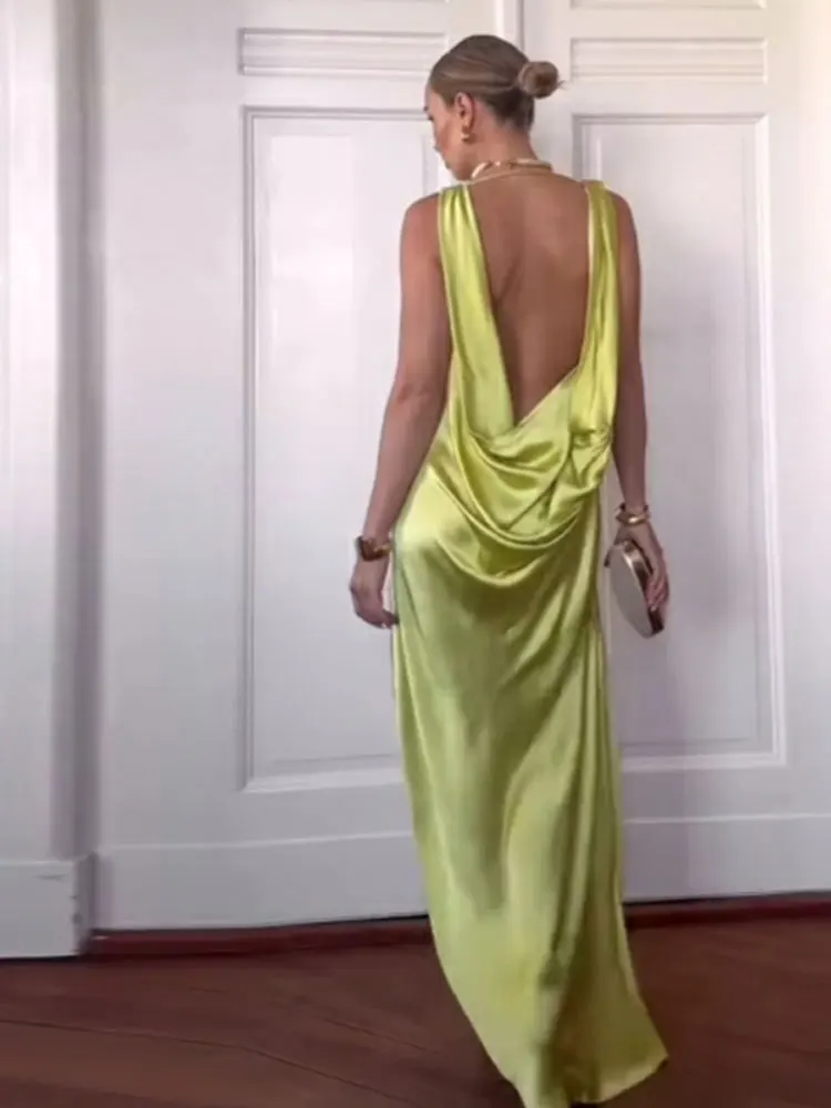 Elegant Pleated Backless Split Long Dress Women Sleeveless High Waist Green 2025 Summer New Holiday Party Dresses Street Robe - AliExpress 200000345 Elegant Pleated Backless Split Long Dress Women Sleeveless High Waist Green 2025 Summer New Holiday Party Dresses Street Robe - AliExpress 200000345