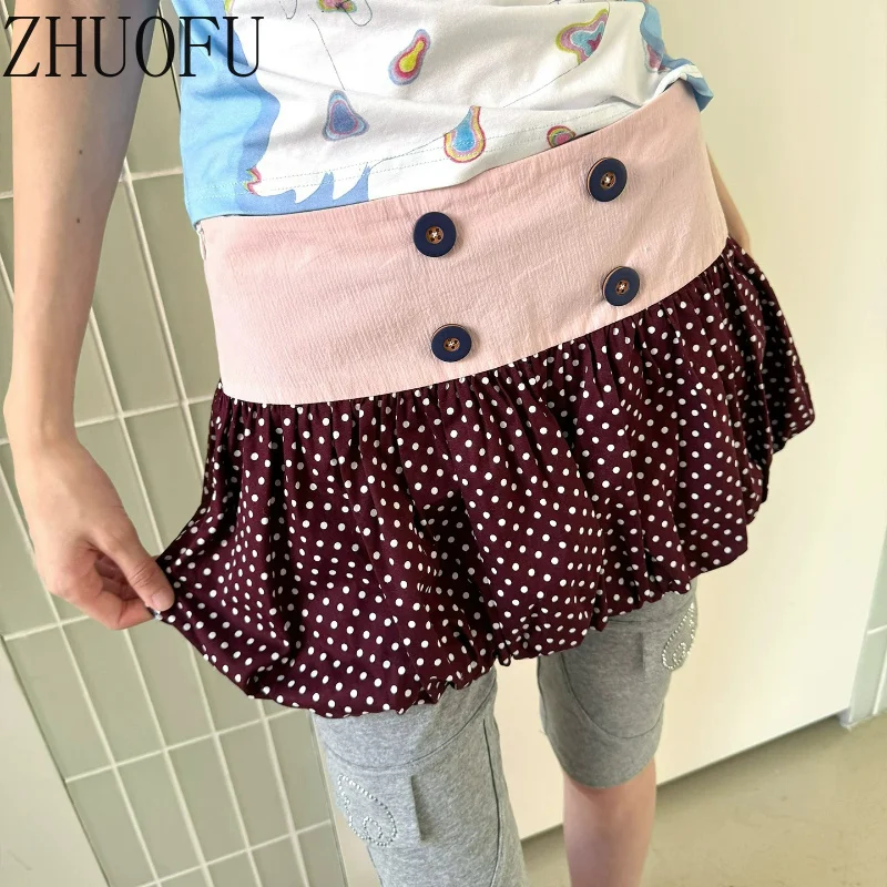 2026 Summer Women's Short Skirt Original Polka Dot Splicing Cute Girl Sweet Cool Versatile Age-reducing Trouser Skirts Ladies