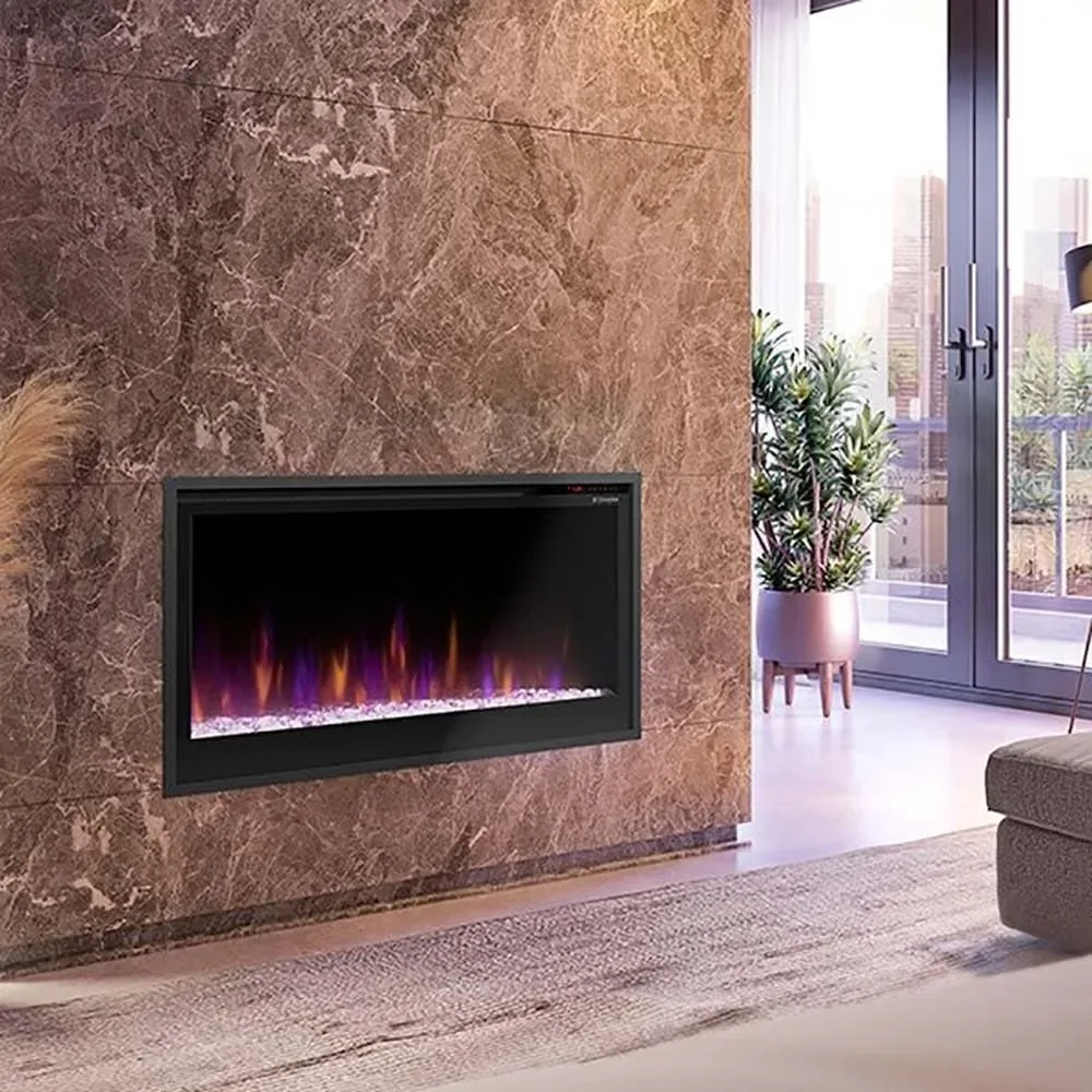 36 Inch Slim Built-in Linear Electric Fireplace | Shallow 4-Inch Depth with Multi-Fire Color Technology, Remote