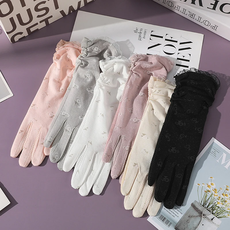 Summer Gloves For Women UV Protection Breathable Thin Cotton Mid-length Driving Bike Anti-slip Touch Screen