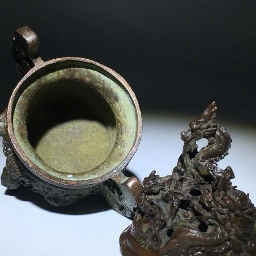Antique Style Nine Dragon Brass Incense Burner Censer Vintage Collectible Classic Chinese Fengshui Sculpture Home Table Decor