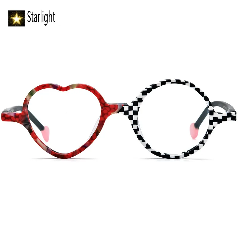 وجه صغير متعدد الألوان المرقعة القلب ماتي متجمد خلات إطار مشهد مضحك الرجال النساء القراءة قصر النظر وصفة طبية 133 مللي متر