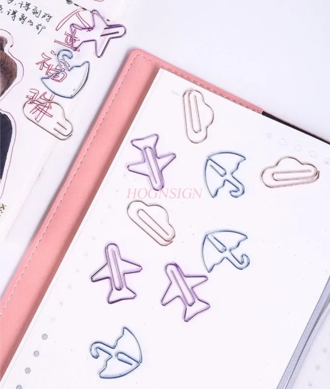 12pcs Cute Paper Clips Cartoon Colorful Metal Paper Clips Small Fresh Student Bookmarks Stationery