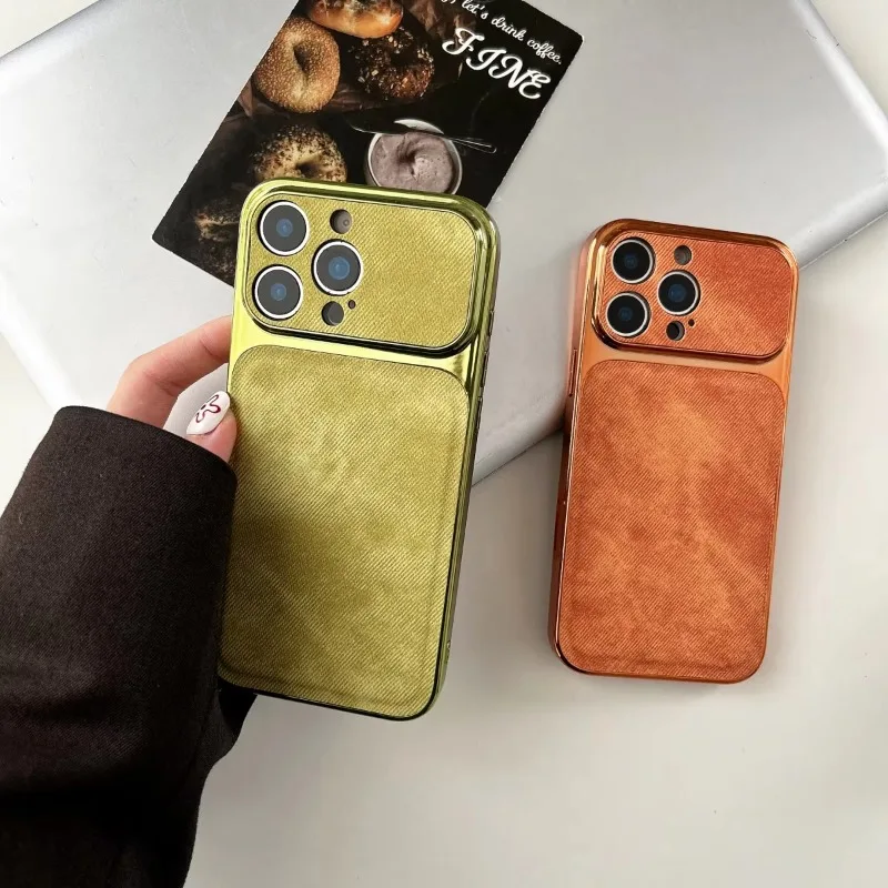 Plating Cushion Denim Cowboy Fabric Phone Case For iPhone 16 15 14 13 18 Pro Max Shockproof Instantly Turn 17 Large Window Cover view 3