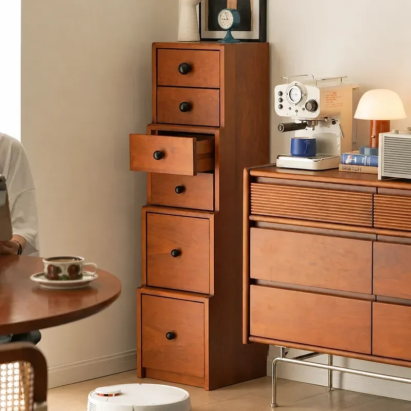 Solid Wood Retro Six Drawer Chest Step Rising Cabinet TV Side Table Small Household Living Room Entrance Storage Locker
