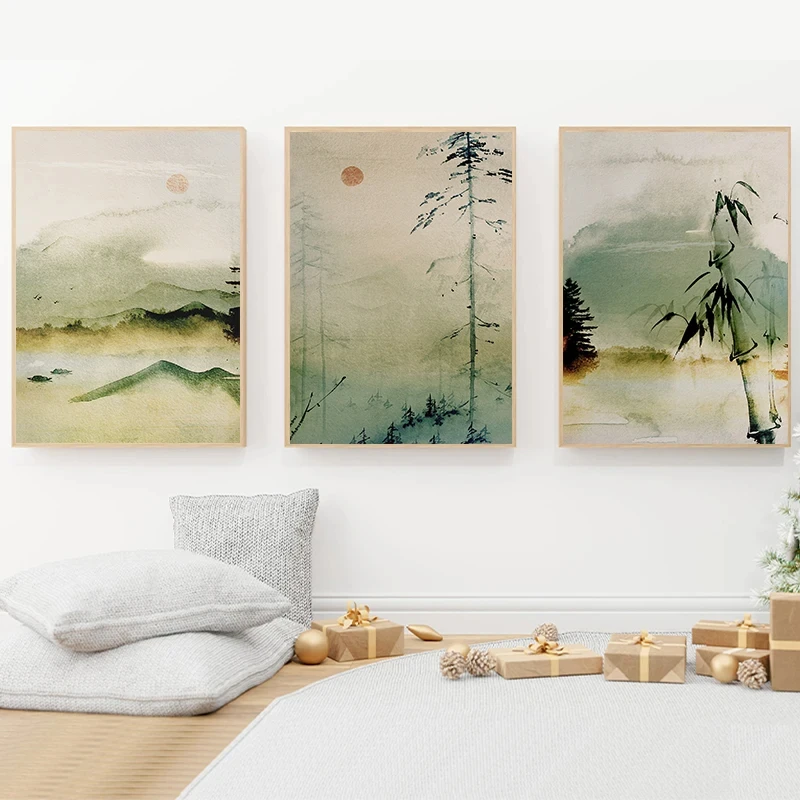 Japanese Vintage Art Watercolour Landscape Painting Posters and Prints Canvas Printing Wall Picture for Living Room Home Decor