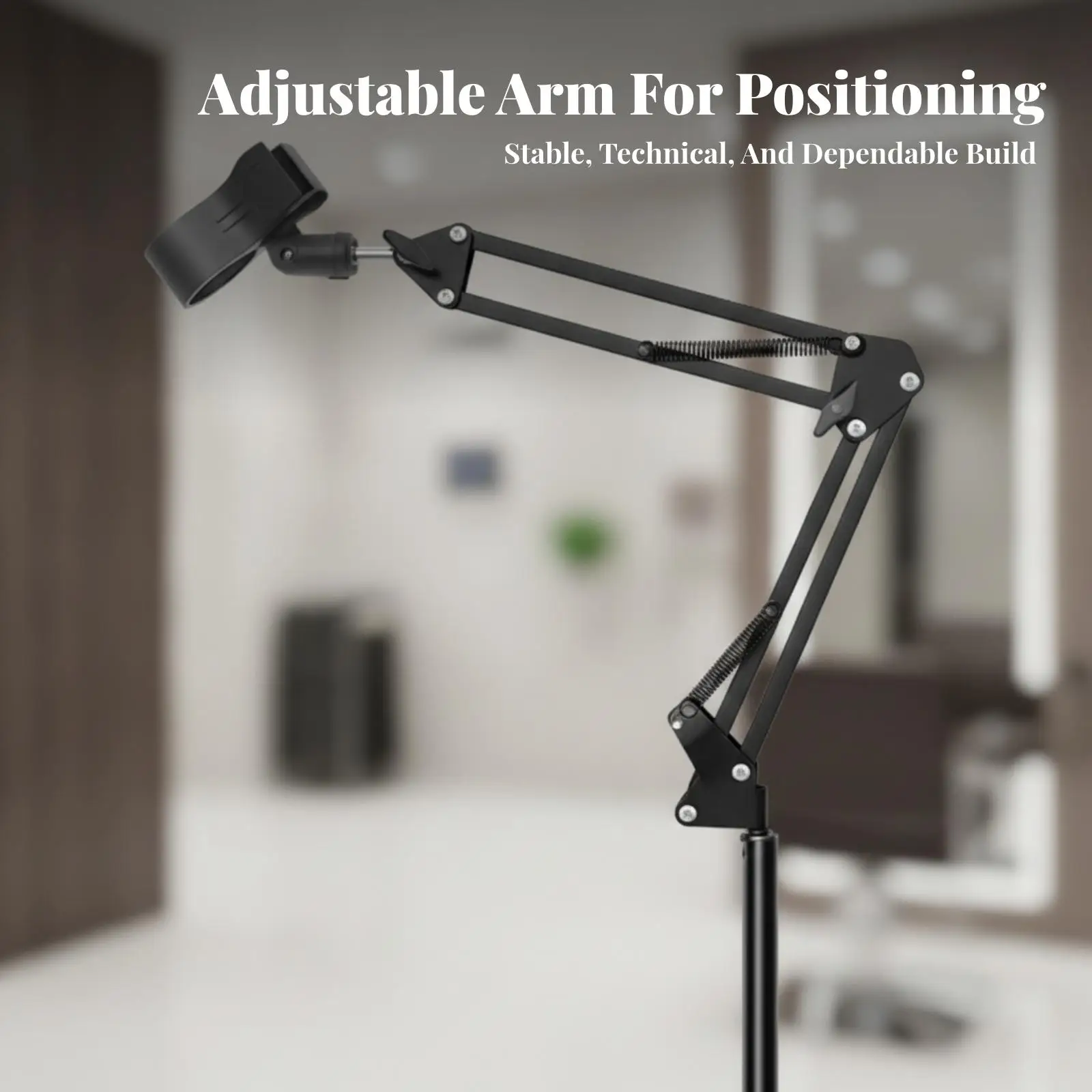 Salon Grade Hair Dryer Support Stand with Flexible Jointed Arm for Hands Free Operation