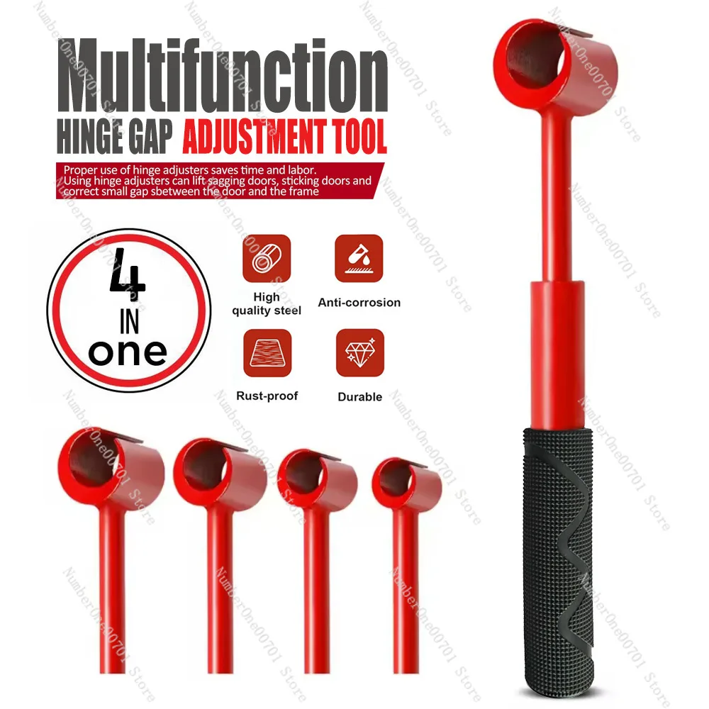 4-in-1 Door Hinge Adjustment Tool, Heavy Duty Hinge Gap Wrench with Interchangeable Heads for Home & Commercial Use