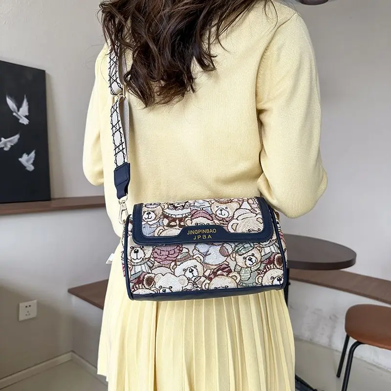 

JIAERDI милая сумка-тоут с вышивкой медведя, женская большая вместительная повседневная сумка на плечо, женская модная роскошная сумка через плечо 2025