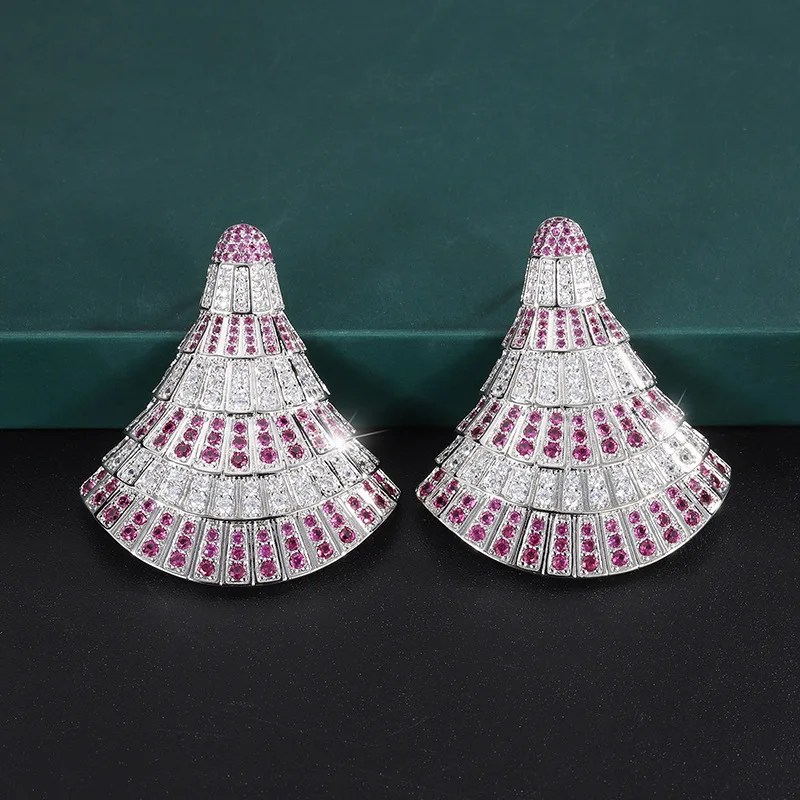 New European and American style vintage emerald, red ruby, sapphire shell-shaped fashion earrings for women