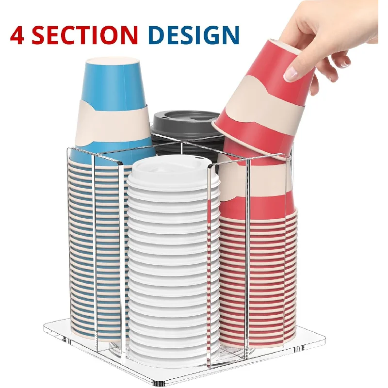 

Черная акриловая вращающаяся крышка-дозатор для кофейной чашки, карусель с 4-мя отделениями, квадратная, ресторан, шведский стол, кофейная станция, бар