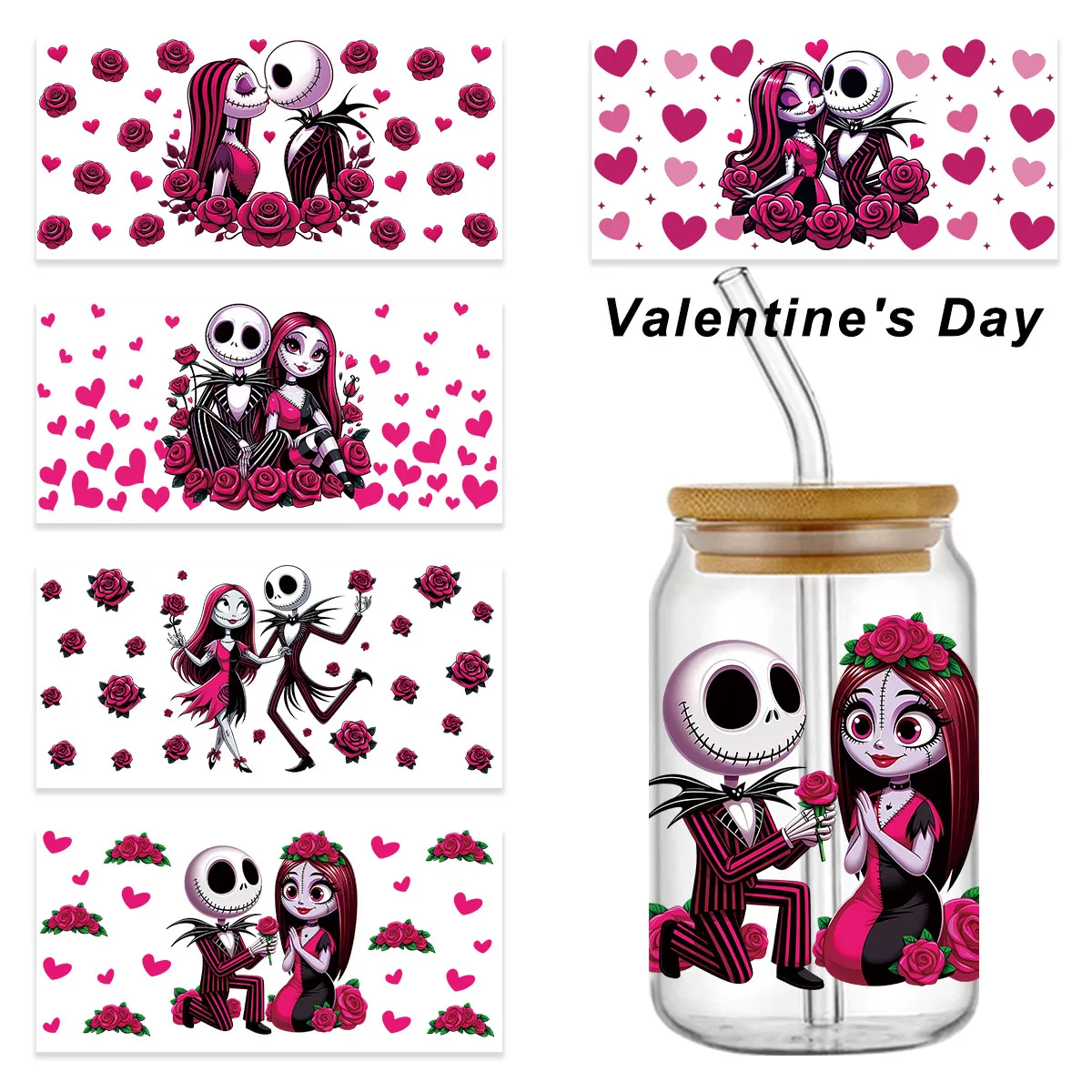 

Valentine's Day 16OZ UV DTF Cup Wraps Transfer Sticker Demonic Love 16OZ Libbey Glass Cups Wrap Transfer Stickers