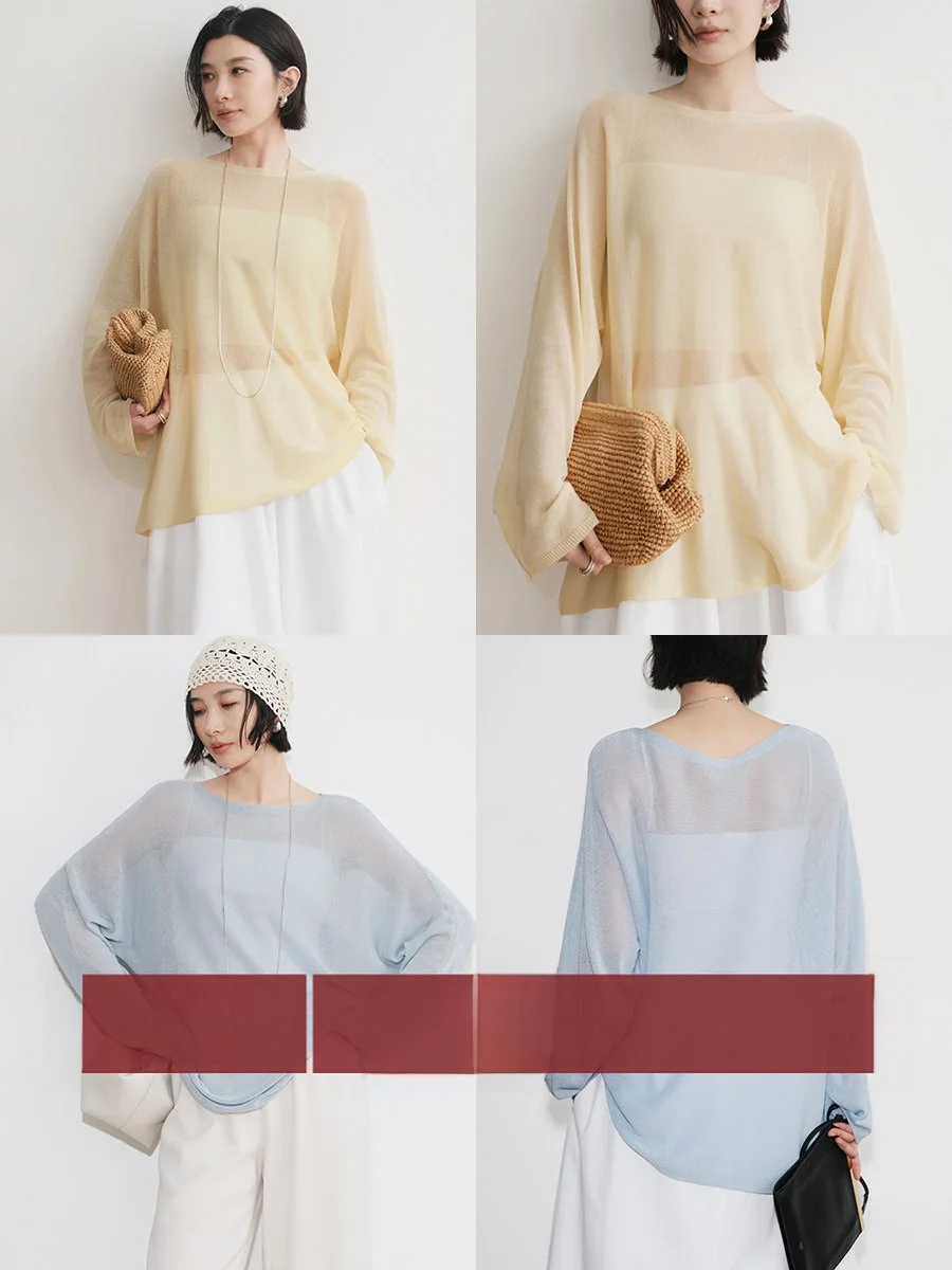 

Легкий льняной трикотаж Amyy Studios Long Sve Me Top с вырезом, простой дизайн для поездок на работу, свободный крой, летний срок службы