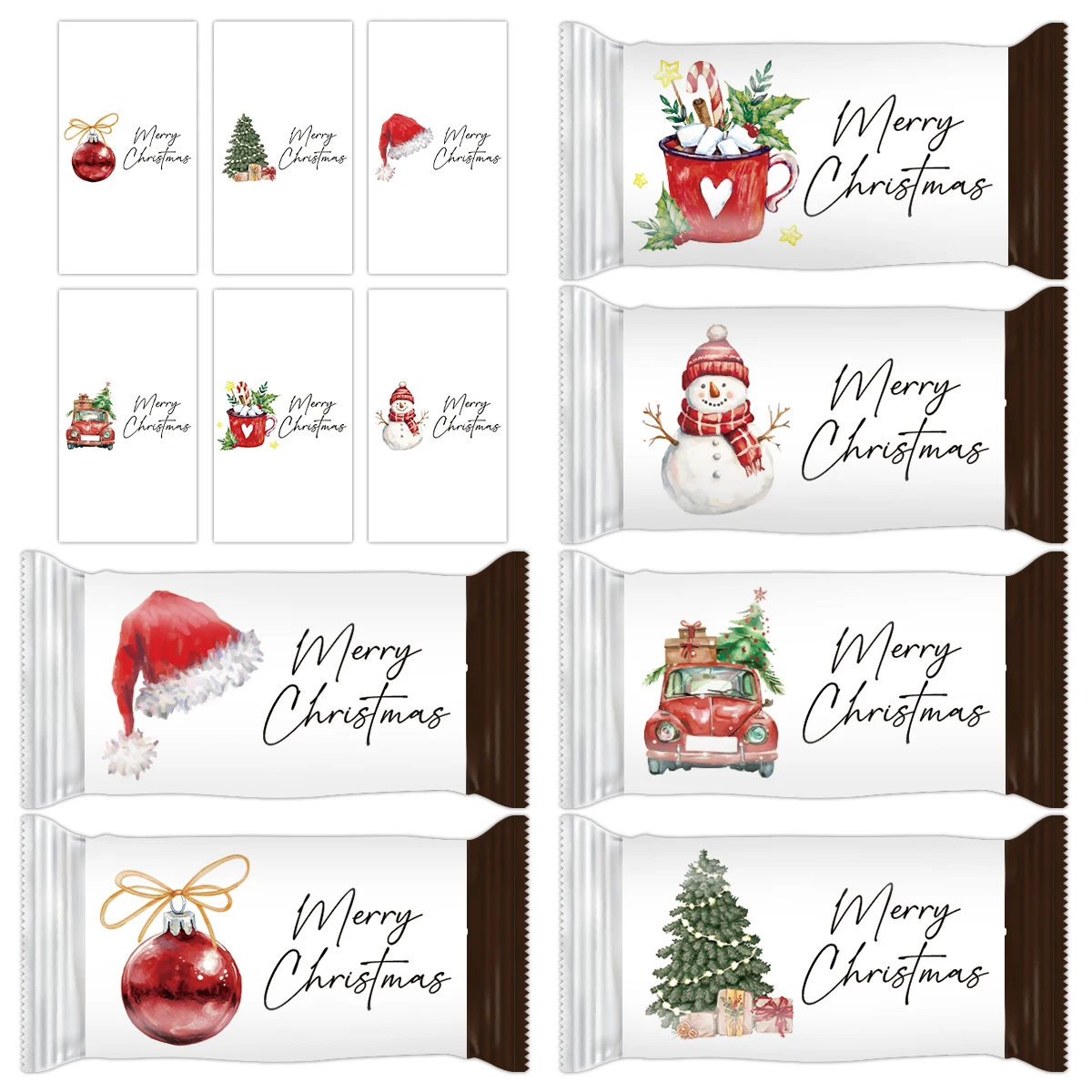 30 uds/5 hojas de pegatinas navideñas de dulces de Chocolate, etiquetas para envolver regalos, cajas de panadería, botella de vino, manualidades DIY, recuerdo de decoración de fiesta